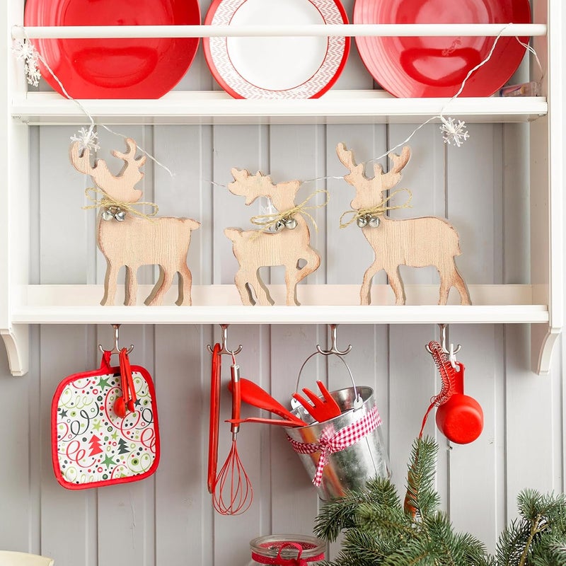 COCHIE Cute Christmas Tiered Tray Decor Indoor, Wooden Reindeer Christmas Tabletop Decorations and Xmas Tree Centerpiece, Reindeer Sign Standing Elk Decor for Home Party Decorations (Brown) - Image 5